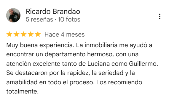Reseña de agencia inmobiliaria: calificación de 5 estrellas.