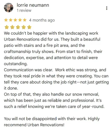 Authentic 5 Star Google Review for Urban Renovations