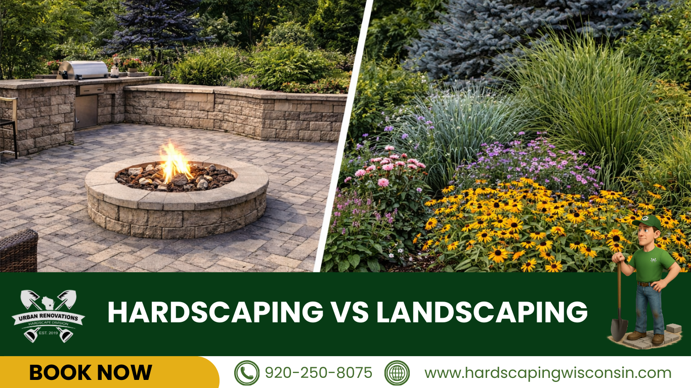 Learn the exact difference between hardscaping and landscaping in Appleton. 
