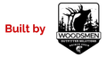 A red and white logo for built by viv