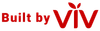 A red and white logo for built by viv