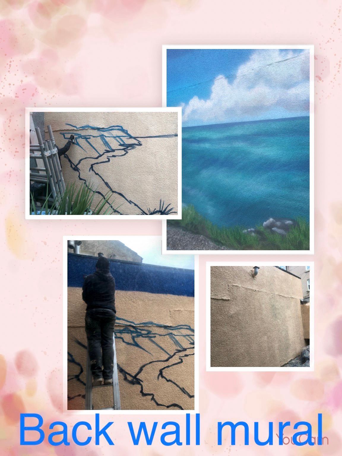 A back wall mural is being painted on a building