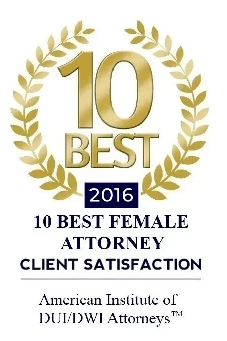 A logo that says 10 best female attorney client satisfaction