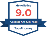 A badge that says avvo rating 9.0 candace ann kim-knox top attorney