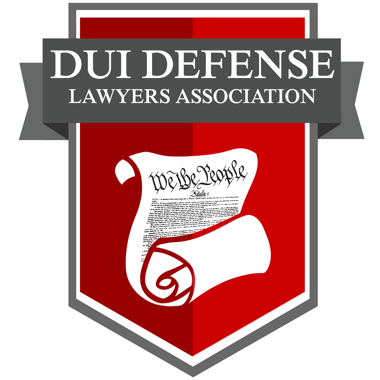 The logo for the dui defense lawyers association has a scroll of the constitution on it.