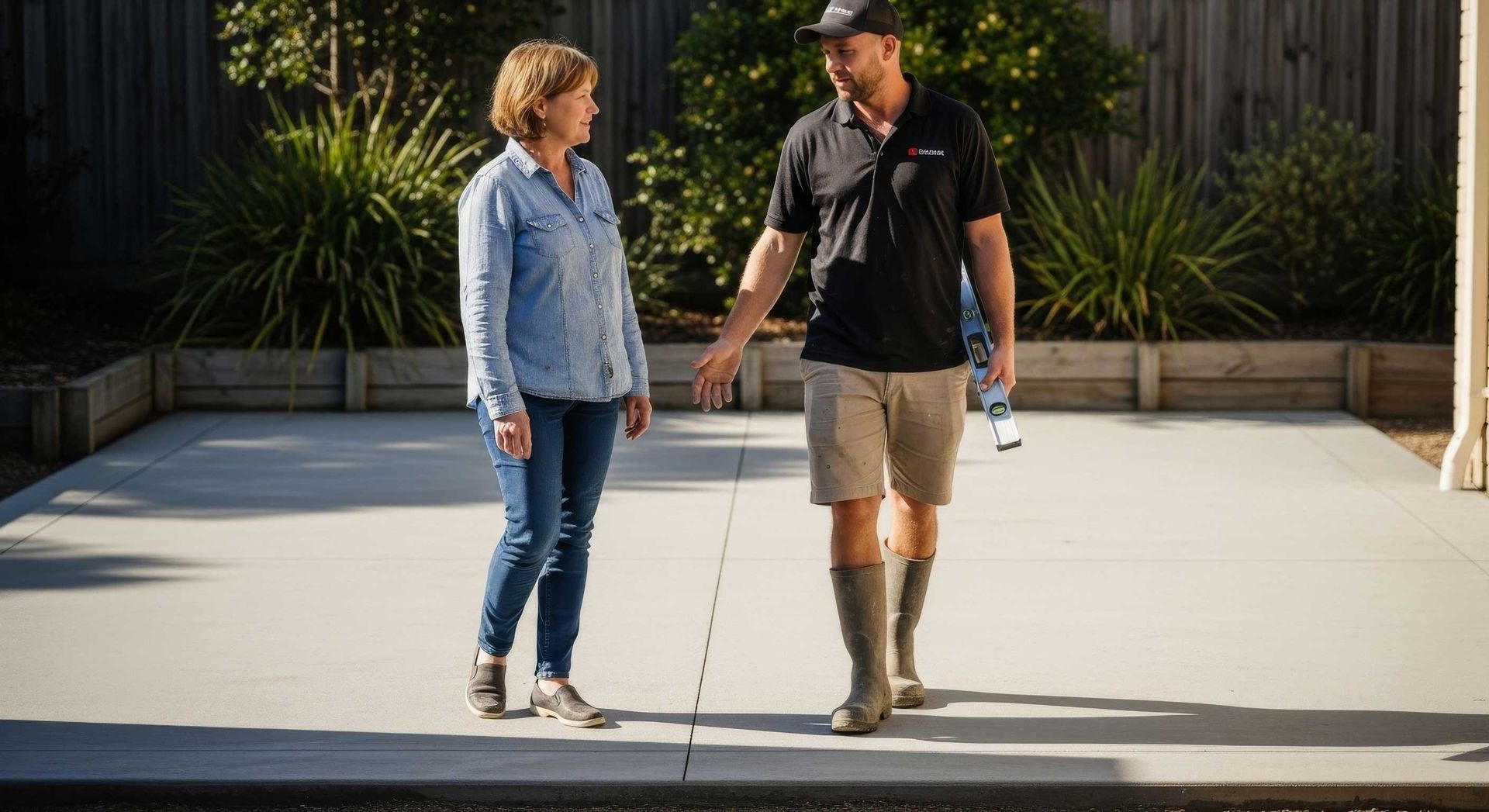 Local Concreter Discussing Project Plans With Homeowners In Bendigo