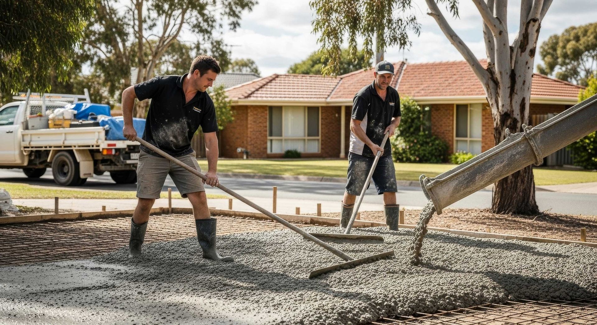 Team Pouring A New Concrete Driveway In Bendigo