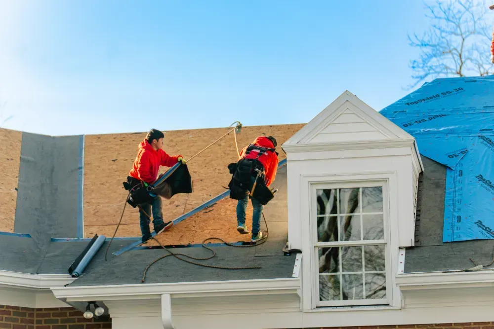 roofers on an old roof replacing it