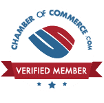 Chamber of Commerce verified member badge with red ribbon, blue stars, and circular logo