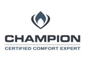 Champion Certified Comfort Expert logo with dark gray icon and text on white background