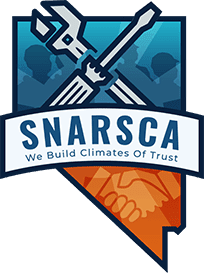 SNARSCA logo with crossed tools over blue and orange shield, tagline “We Build Climates Of Trust”