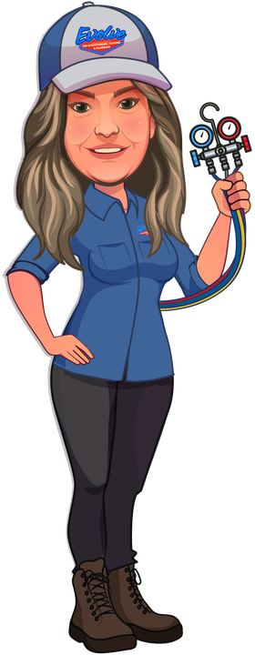 Cartoon woman in a blue uniform and cap holding a keychain, standing confidently.