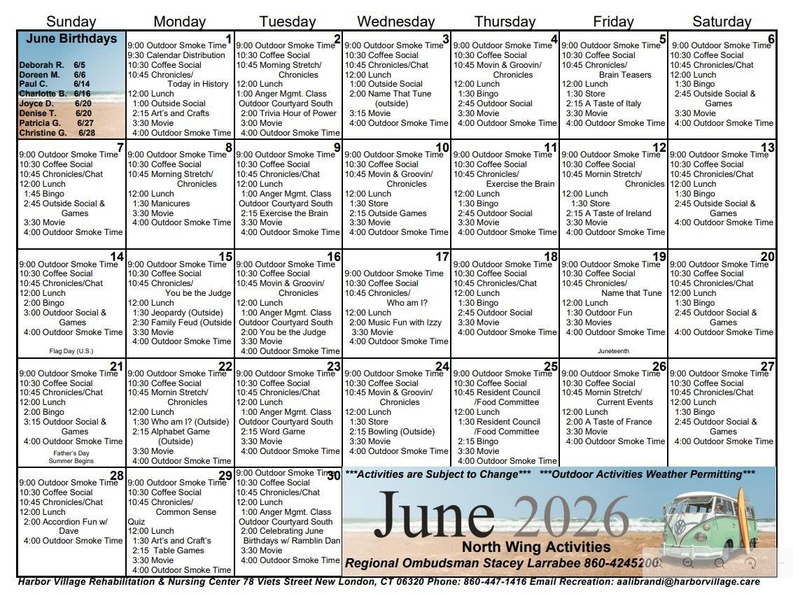 Calendar North | Harbor Village Calendar North | Harbor Village