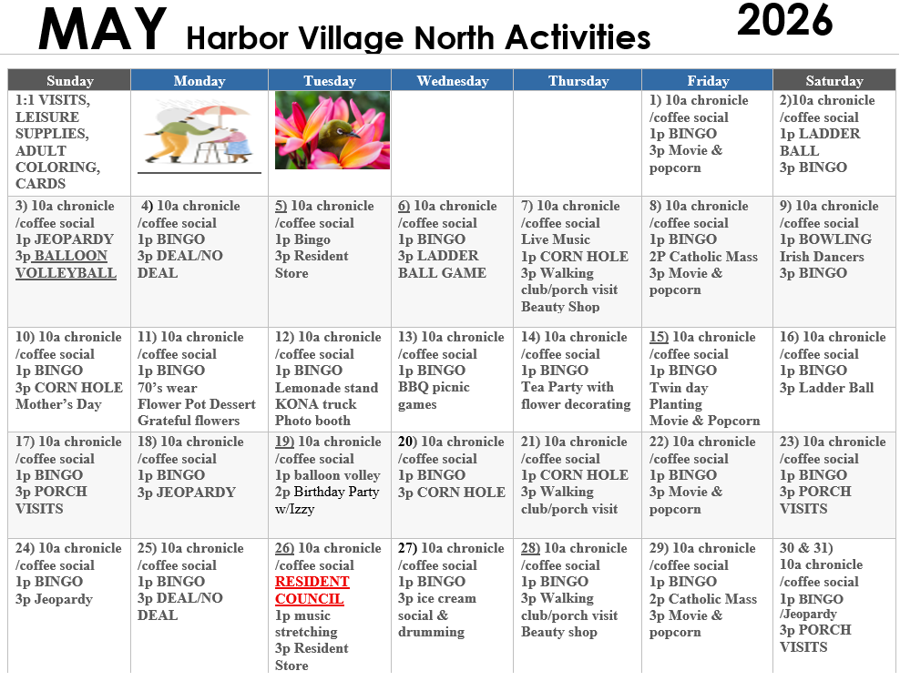Calendar North | Harbor Village