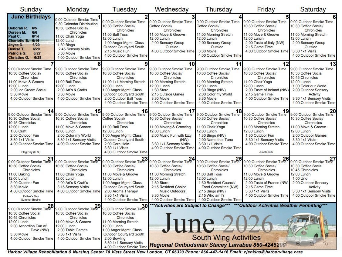 Calendar South | Harbor Village Calendar South | Harbor Village