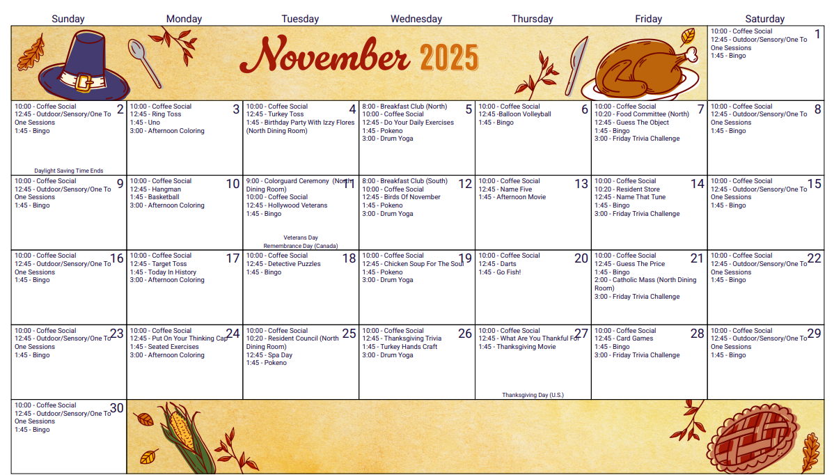 Calendar South | Harbor Village Calendar South | Harbor Village