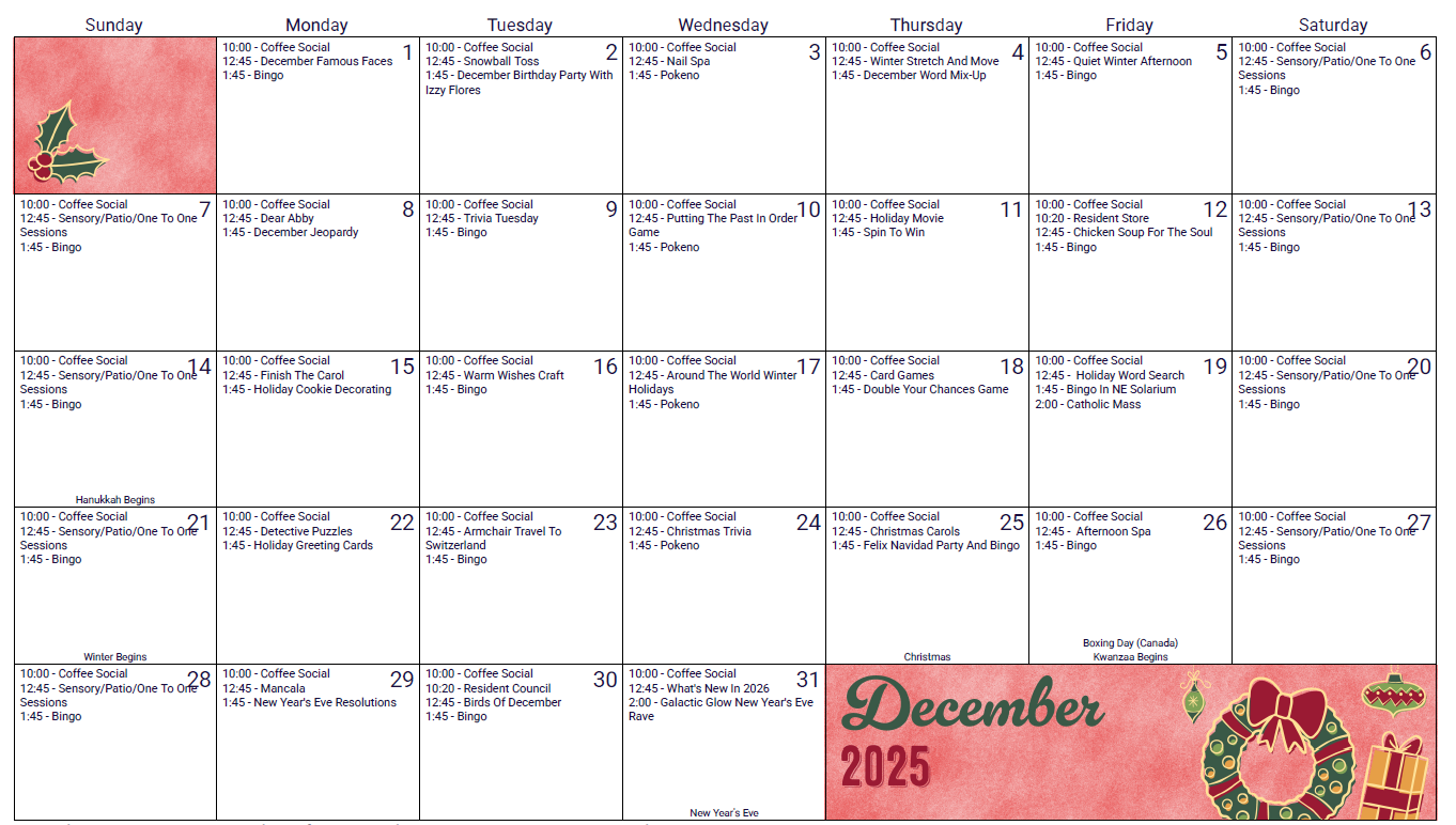 Calendar North | Harbor Village