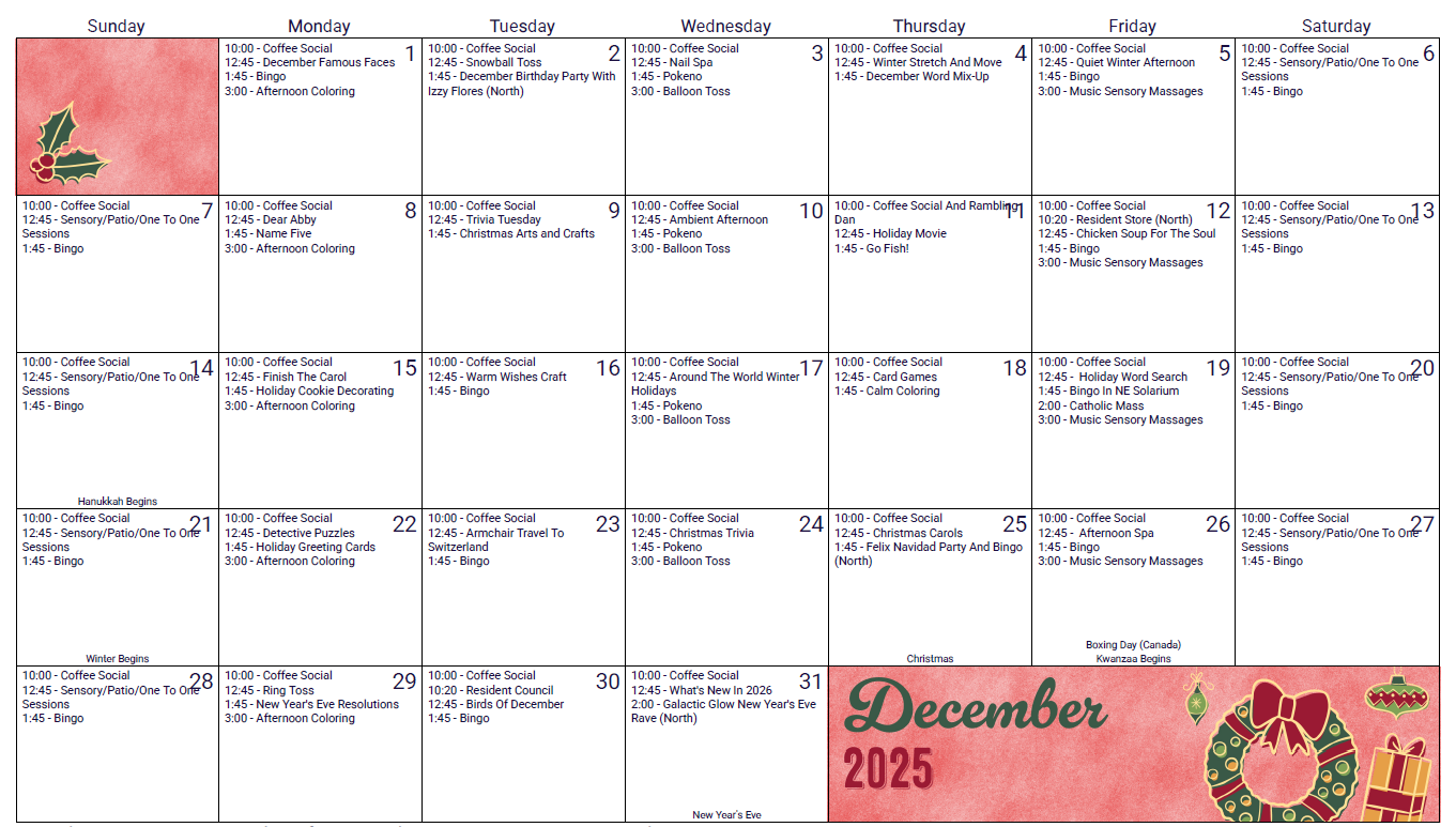 Calendar South | Harbor Village