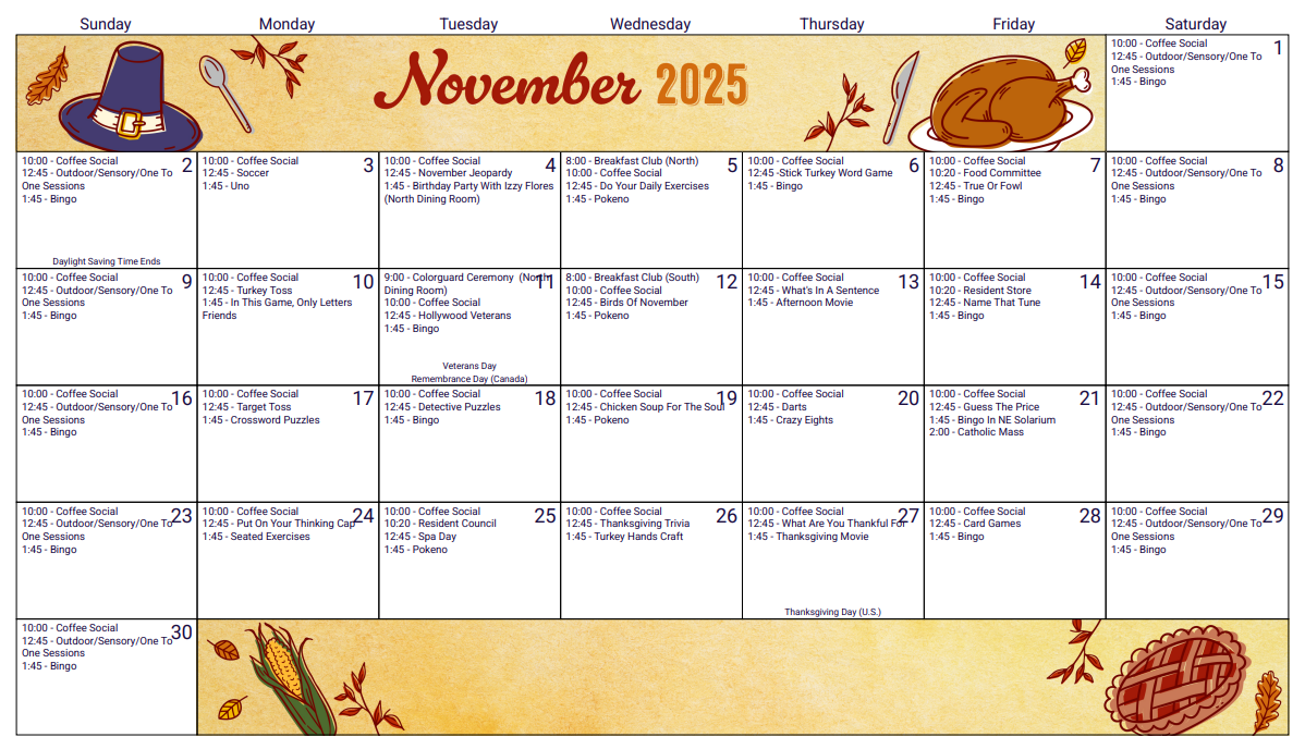 Calendar North | Harbor Village Calendar North | Harbor Village
