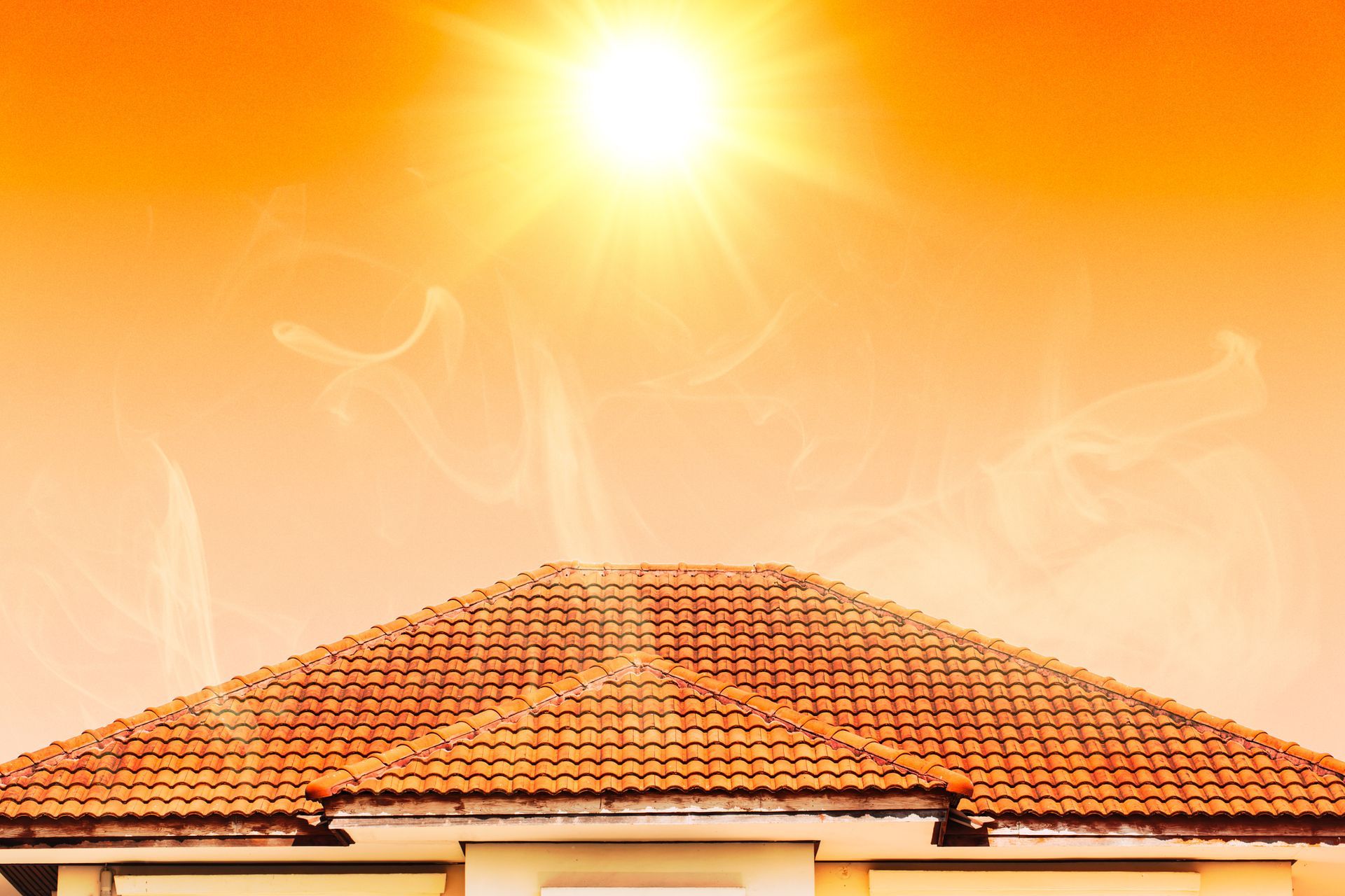 Hot weather in summer overheat home roof from sun.