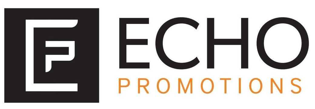 Logo for Echo Promotions featuring a black square with a stylized white
