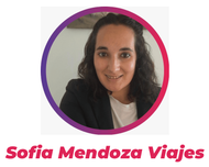 Portrait logo with a smiling woman in a magenta-and-purple circle, labeled “Sofia Mendoza Viajes”