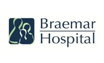 A logo for braemar hospital with a picture of a baby and a stethoscope.