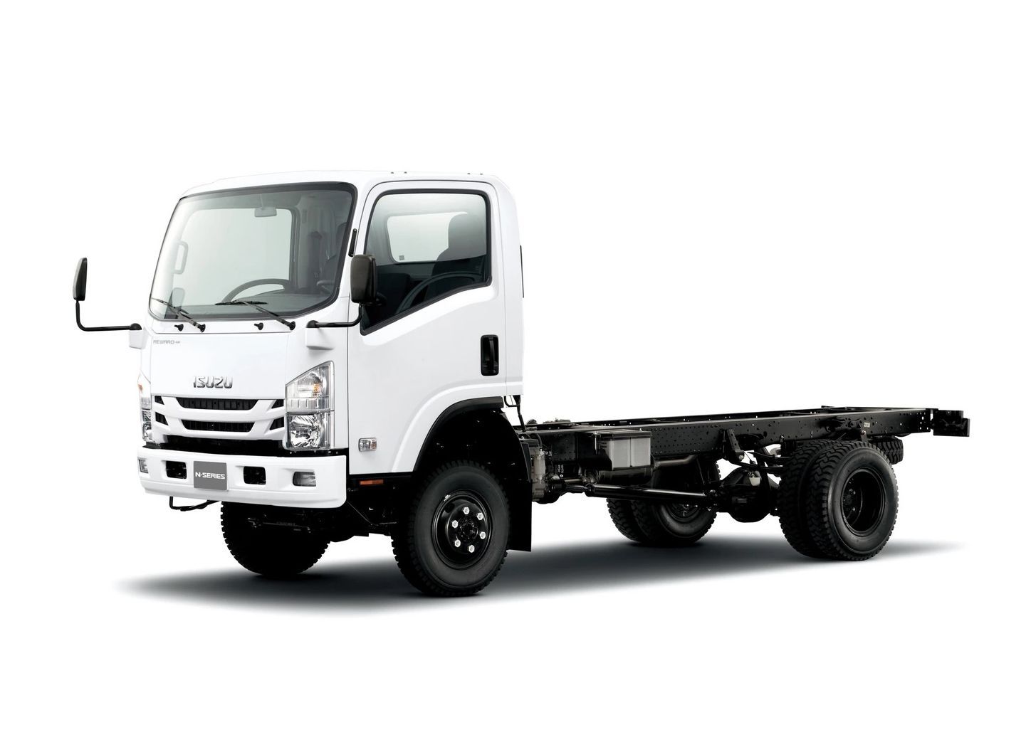 A white truck with a frame on a white background.