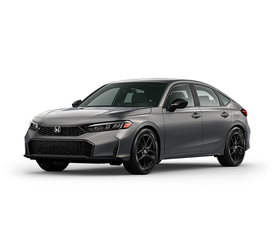 A gray honda civic hatchback is shown on a white background.