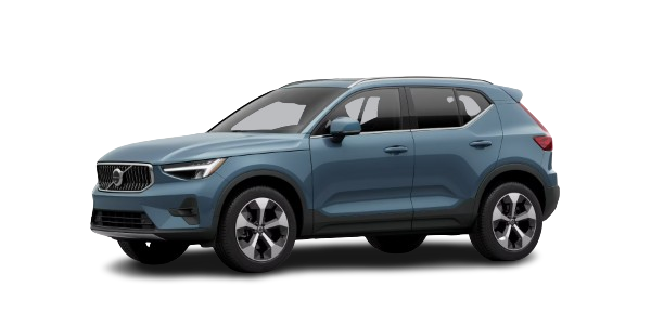 A blue volvo xc40 is shown on a white background.
