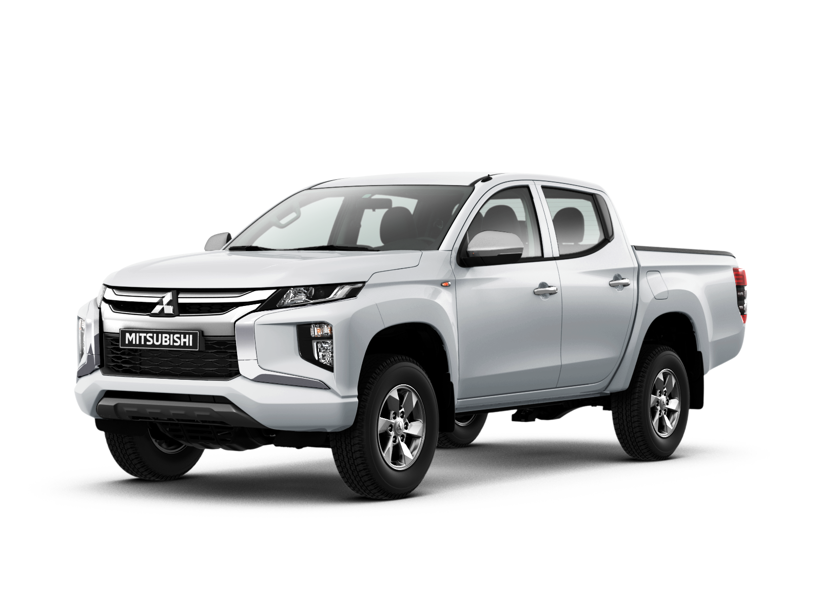 A white mitsubishi triton pickup truck is shown on a white background.