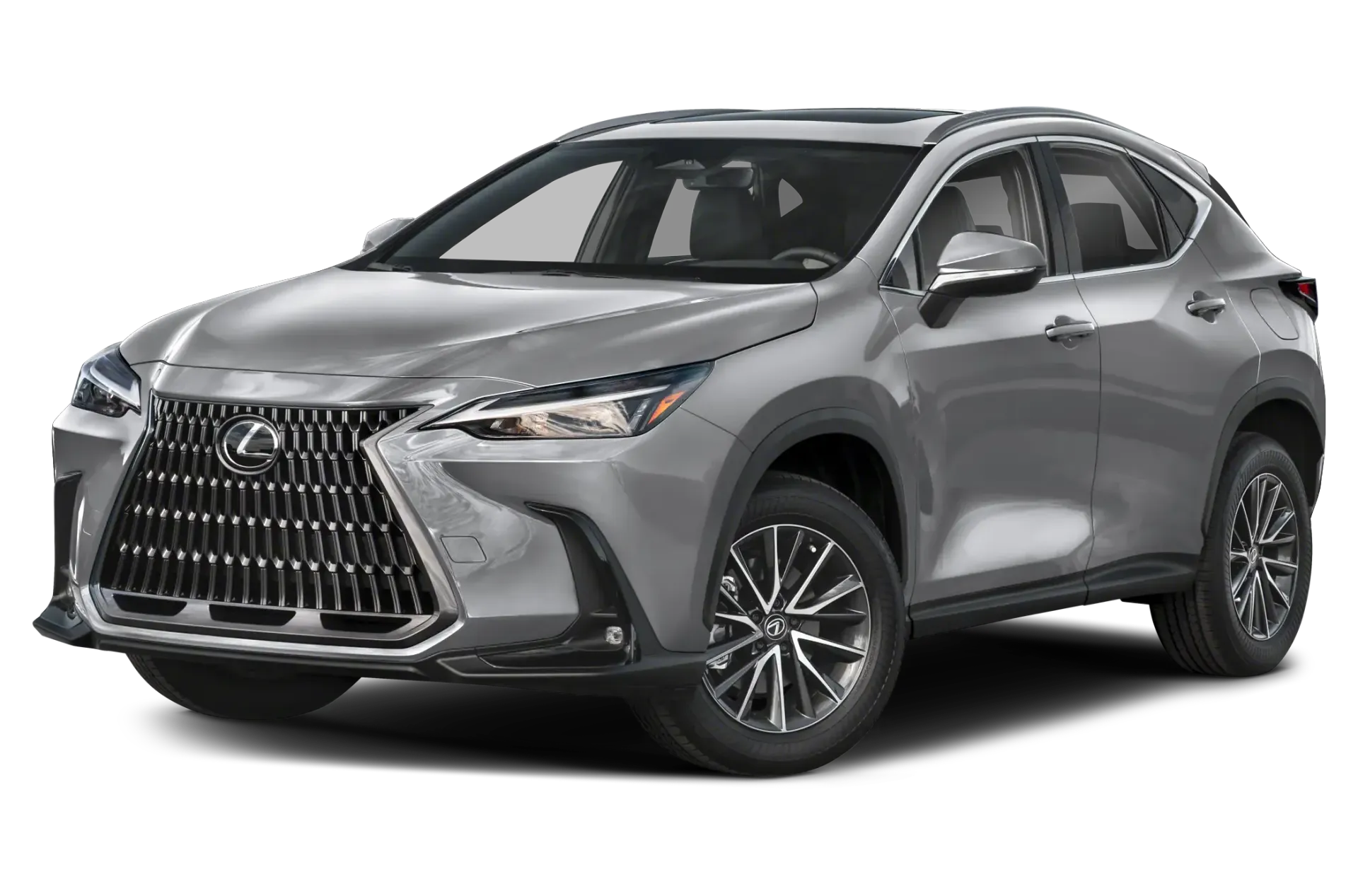 A silver lexus nx is shown on a white background.