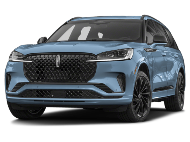 A blue lincoln aviator is shown on a white background.