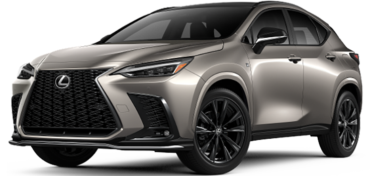 A silver lexus nx is shown on a white background.