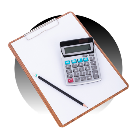 A clipboard with a calculator and a pencil on it