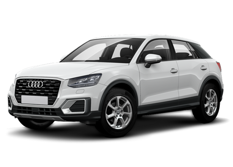 A white audi q2 is shown on a white background.