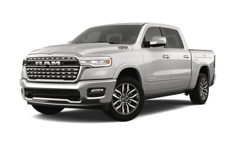 A silver ram 1500 truck is shown on a white background.