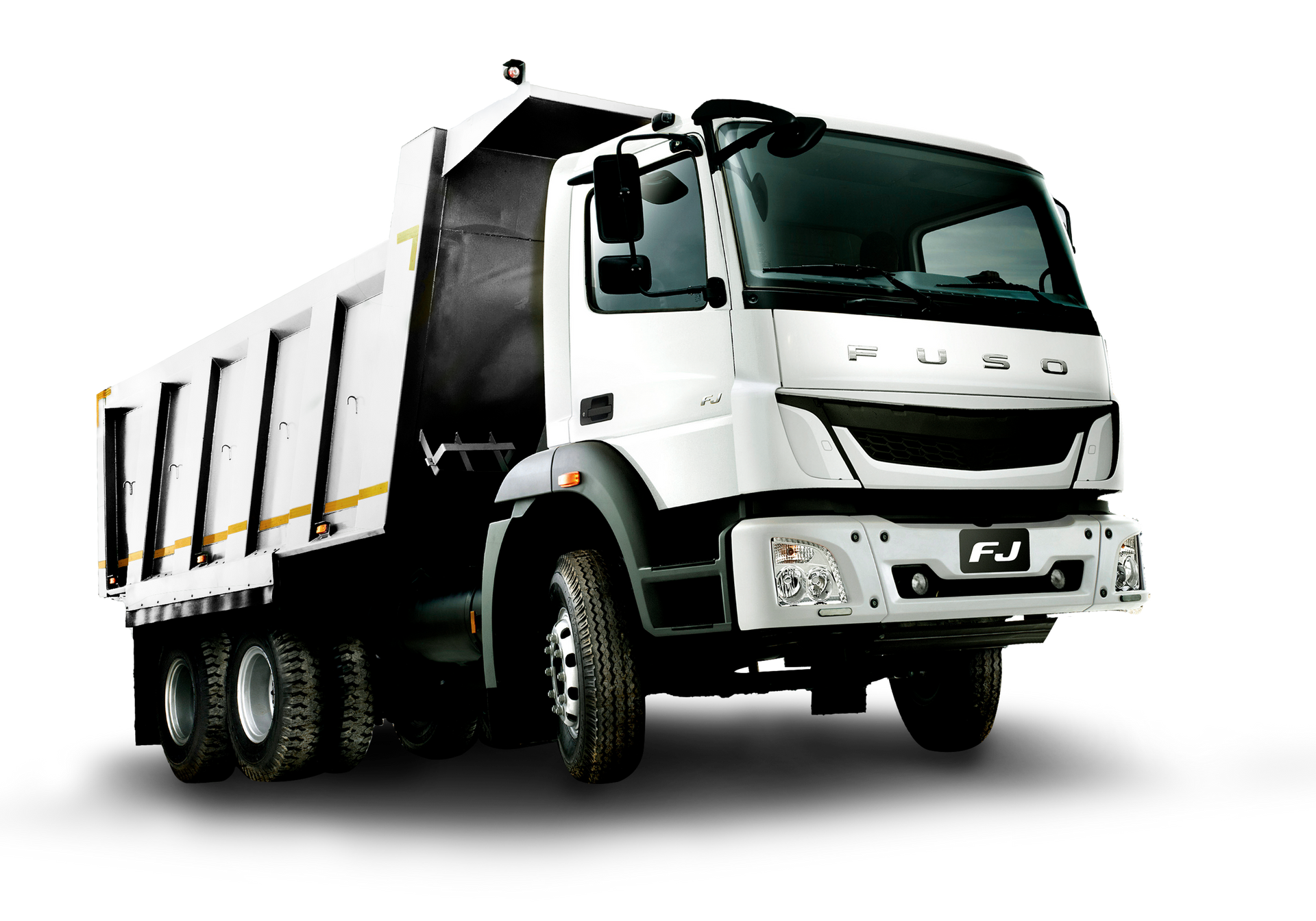 A white dump truck is on a white background.