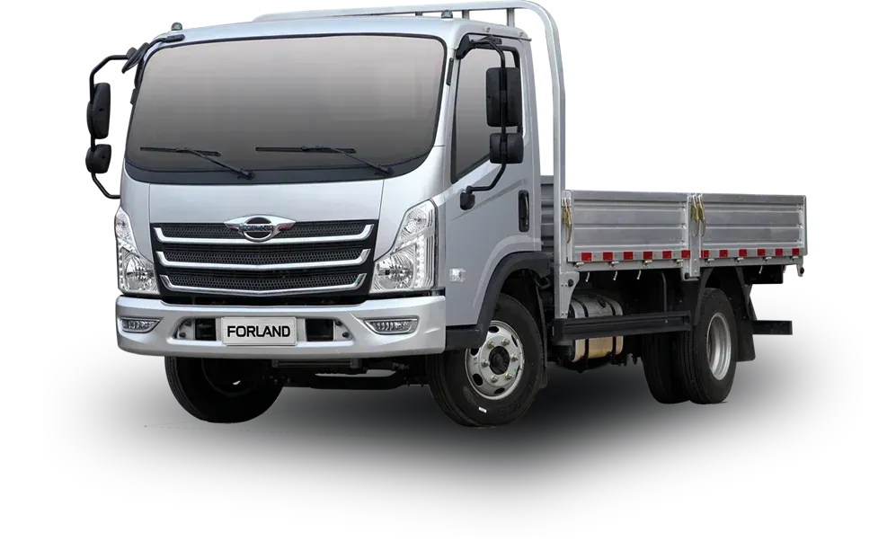 A silver truck with a flat bed on a white background.