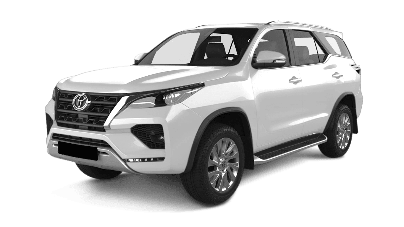 A white toyota fortuner is shown on a white background.