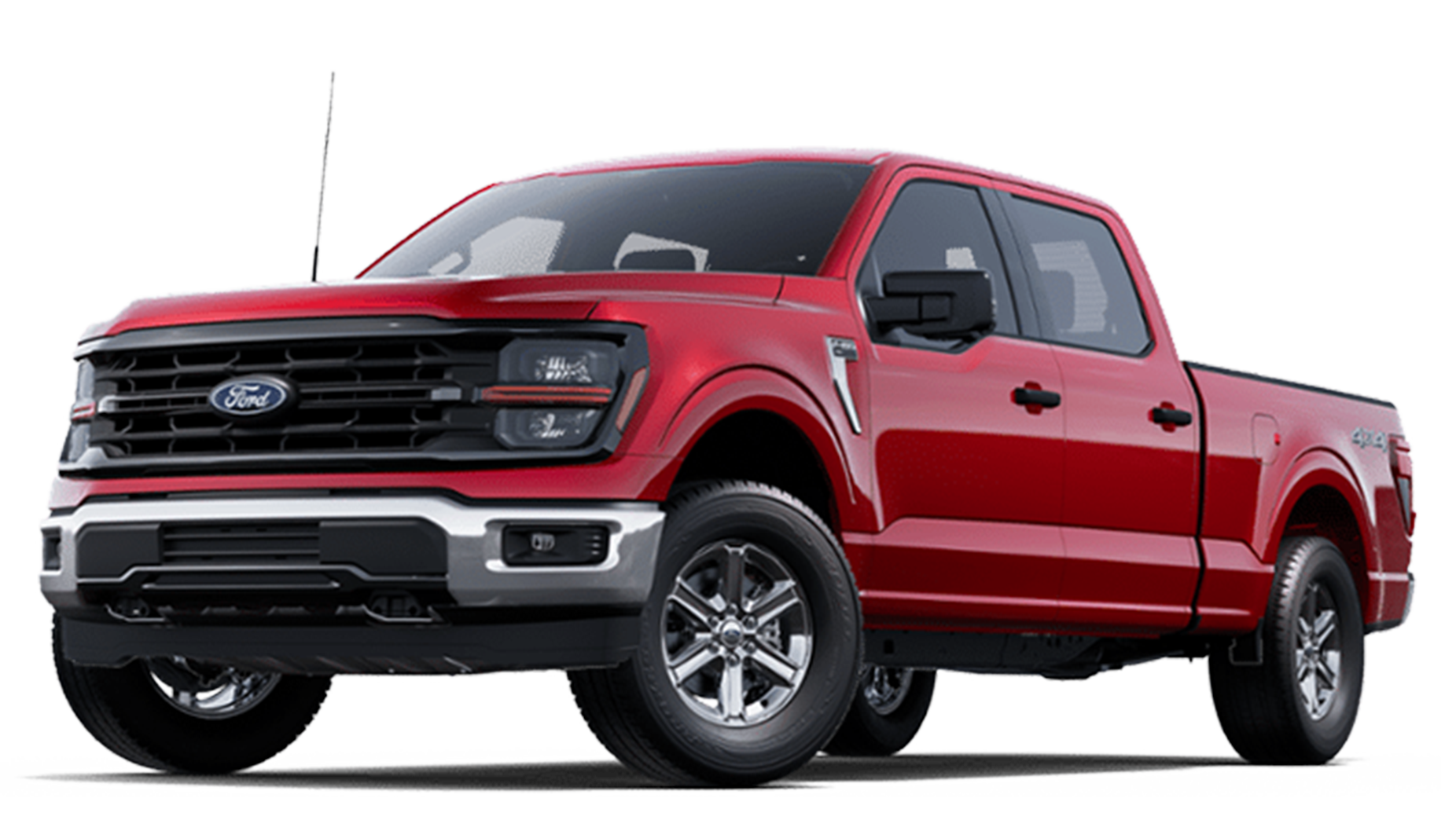 A red ford f150 truck is shown on a white background.