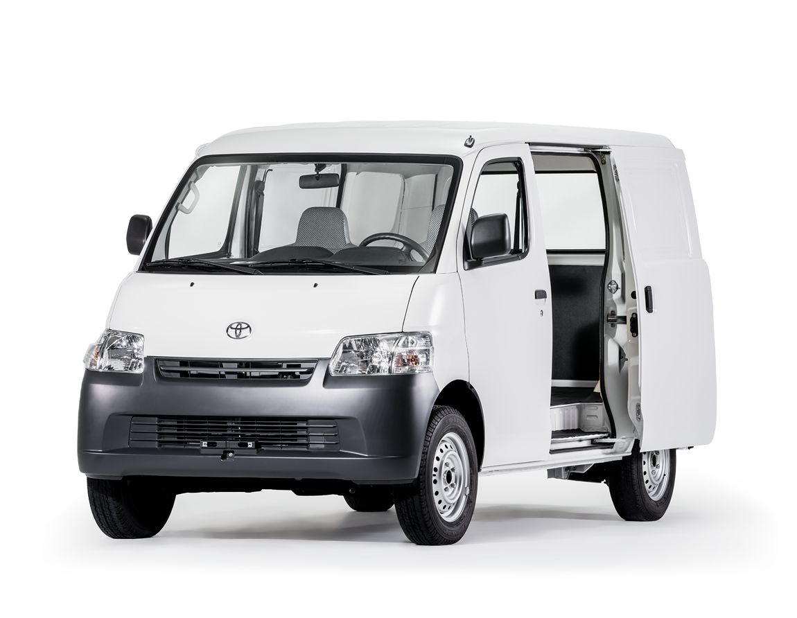 A white van with its doors open on a white background.