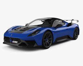 A blue and black sports car on a white background.