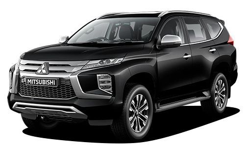 A black mitsubishi pajero sport is shown on a white background.