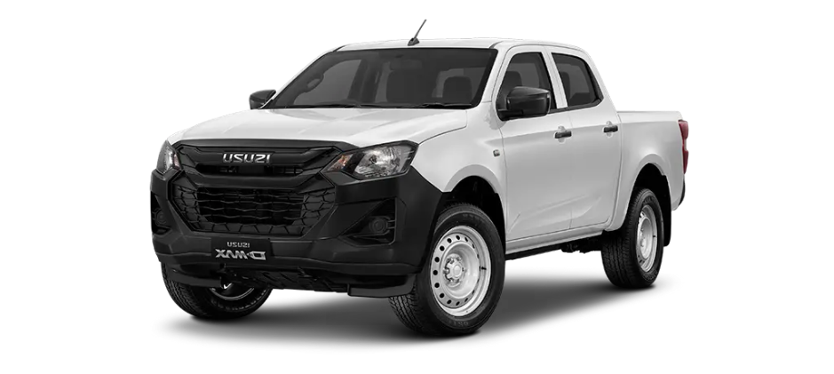 A white pickup truck with a black grille on a white background.