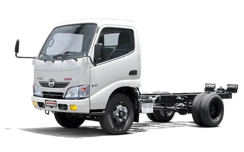 A white truck is parked on a white background.