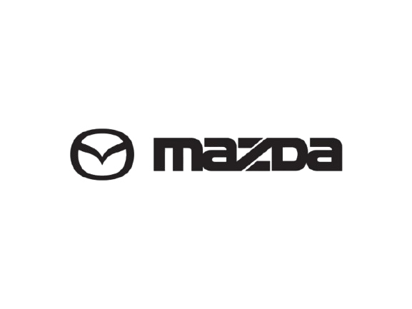 A black and white logo for mazda on a white background.