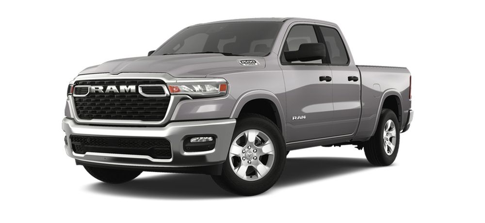 A silver ram 1500 truck is shown on a white background.