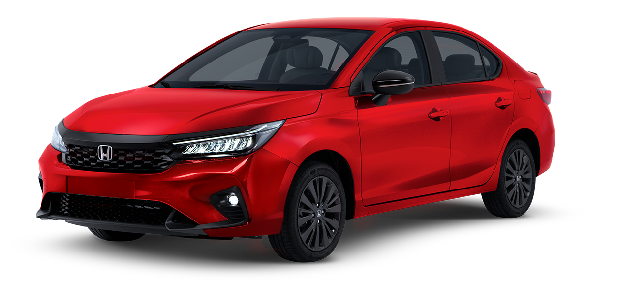 A red honda city is shown on a white background.