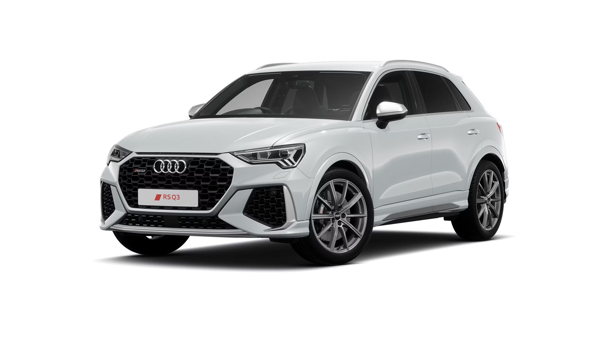 A white audi q3 rs is shown on a white background.